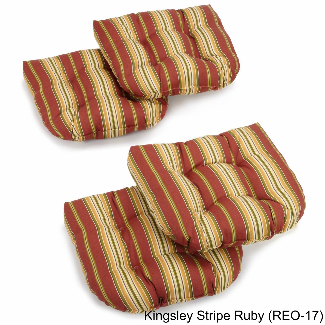 19-inch U-Shaped Spun Polyester Outdoor Tufted Dining Chair Cushions (Set of 4) - Kingsley Stripe Ruby